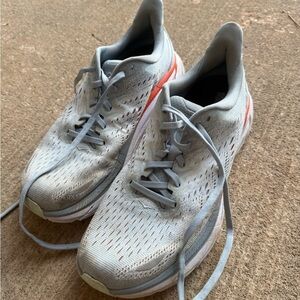 Women's light blue and Orange Hokas